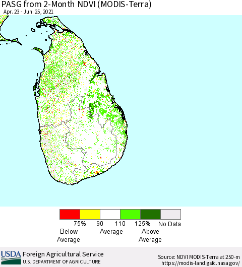 Sri Lanka PASG from 2-Month NDVI (Terra-MODIS) Thematic Map For 6/21/2021 - 6/30/2021