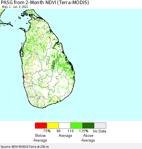 Sri Lanka PASG from 2-Month NDVI (Terra-MODIS) Thematic Map For 6/26/2021 - 7/3/2021