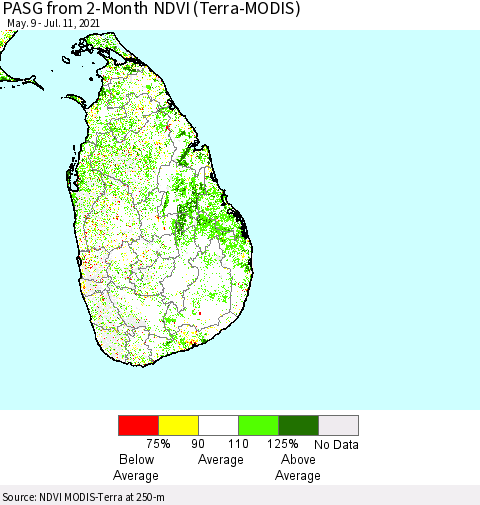 Sri Lanka PASG from 2-Month NDVI (Terra-MODIS) Thematic Map For 7/4/2021 - 7/11/2021