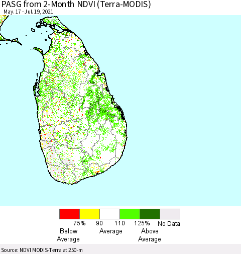 Sri Lanka PASG from 2-Month NDVI (Terra-MODIS) Thematic Map For 7/12/2021 - 7/19/2021