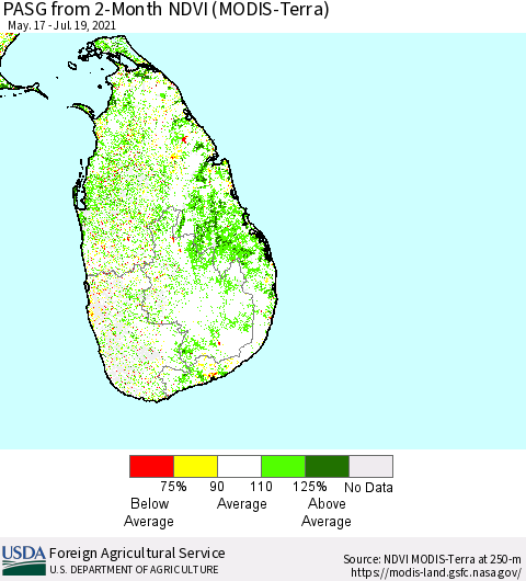 Sri Lanka PASG from 2-Month NDVI (Terra-MODIS) Thematic Map For 7/11/2021 - 7/20/2021