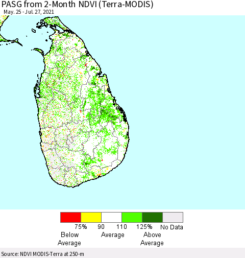 Sri Lanka PASG from 2-Month NDVI (Terra-MODIS) Thematic Map For 7/20/2021 - 7/27/2021