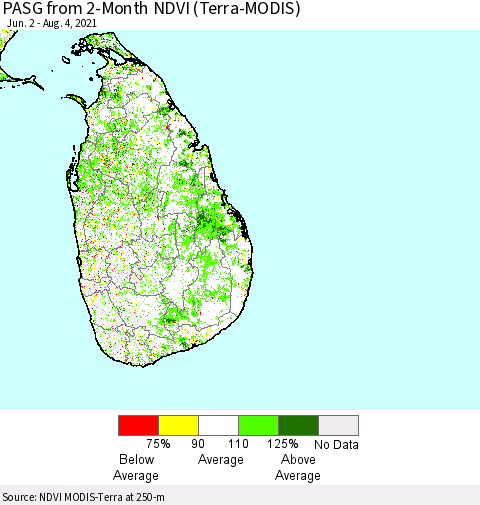 Sri Lanka PASG from 2-Month NDVI (Terra-MODIS) Thematic Map For 7/28/2021 - 8/4/2021