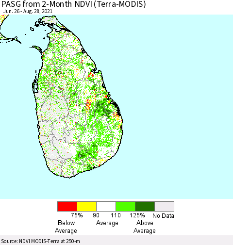 Sri Lanka PASG from 2-Month NDVI (Terra-MODIS) Thematic Map For 8/21/2021 - 8/28/2021
