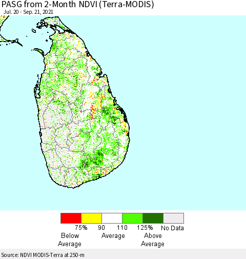 Sri Lanka PASG from 2-Month NDVI (Terra-MODIS) Thematic Map For 9/14/2021 - 9/21/2021