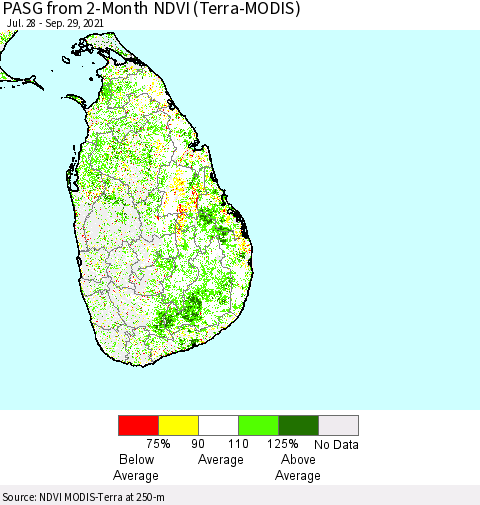 Sri Lanka PASG from 2-Month NDVI (Terra-MODIS) Thematic Map For 9/22/2021 - 9/29/2021