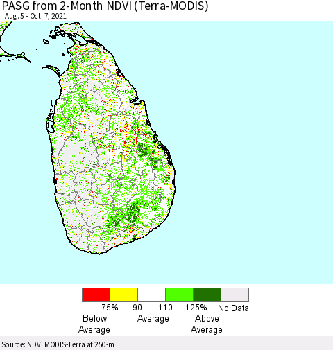 Sri Lanka PASG from 2-Month NDVI (Terra-MODIS) Thematic Map For 9/30/2021 - 10/7/2021