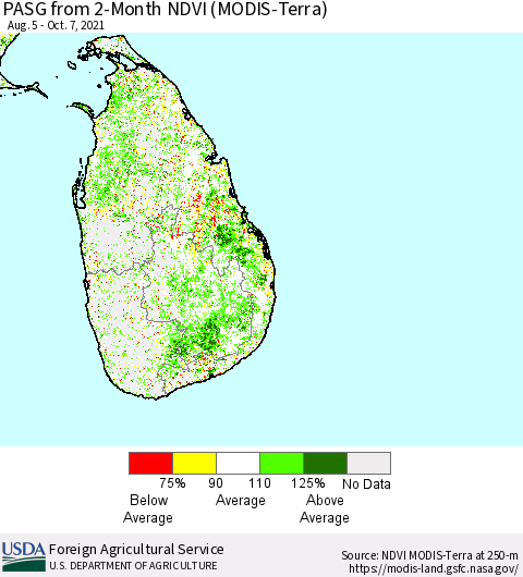 Sri Lanka PASG from 2-Month NDVI (MODIS-Terra) Thematic Map For 10/1/2021 - 10/10/2021