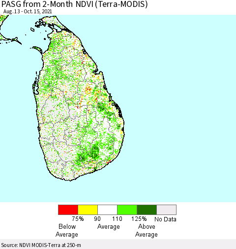 Sri Lanka PASG from 2-Month NDVI (Terra-MODIS) Thematic Map For 10/8/2021 - 10/15/2021