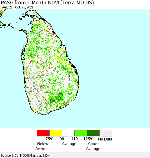 Sri Lanka PASG from 2-Month NDVI (Terra-MODIS) Thematic Map For 10/16/2021 - 10/23/2021