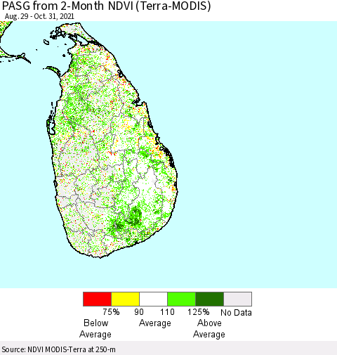 Sri Lanka PASG from 2-Month NDVI (Terra-MODIS) Thematic Map For 10/24/2021 - 10/31/2021