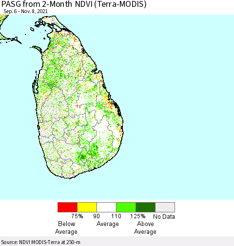 Sri Lanka PASG from 2-Month NDVI (Terra-MODIS) Thematic Map For 11/1/2021 - 11/8/2021