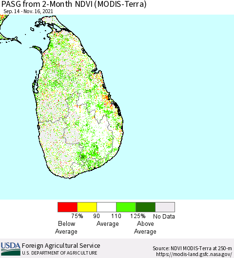 Sri Lanka PASG from 2-Month NDVI (MODIS-Terra) Thematic Map For 11/11/2021 - 11/20/2021