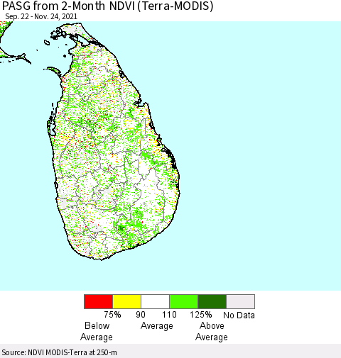 Sri Lanka PASG from 2-Month NDVI (Terra-MODIS) Thematic Map For 11/17/2021 - 11/24/2021
