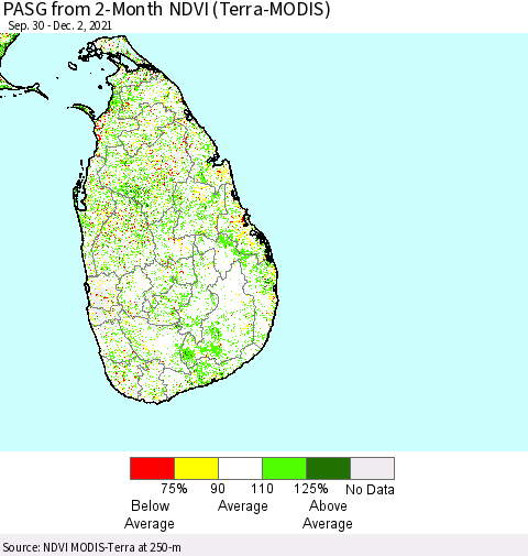 Sri Lanka PASG from 2-Month NDVI (Terra-MODIS) Thematic Map For 11/25/2021 - 12/2/2021