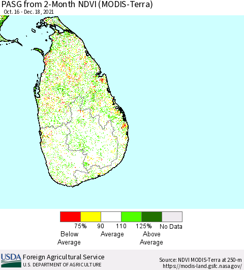 Sri Lanka PASG from 2-Month NDVI (MODIS-Terra) Thematic Map For 12/11/2021 - 12/20/2021