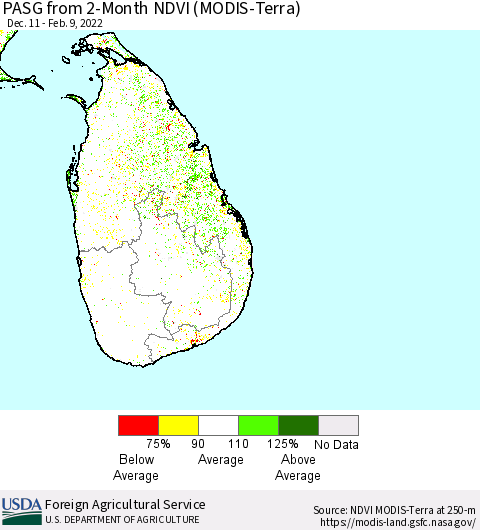 Sri Lanka PASG from 2-Month NDVI (Terra-MODIS) Thematic Map For 2/1/2022 - 2/10/2022
