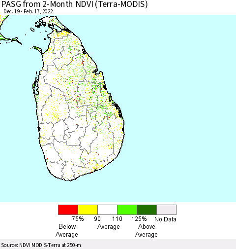 Sri Lanka PASG from 2-Month NDVI (Terra-MODIS) Thematic Map For 2/10/2022 - 2/17/2022