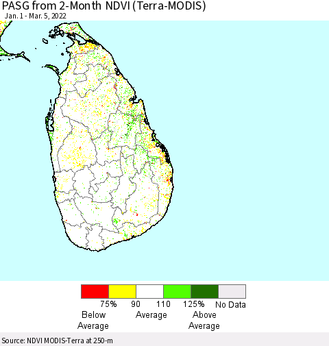 Sri Lanka PASG from 2-Month NDVI (Terra-MODIS) Thematic Map For 2/26/2022 - 3/5/2022