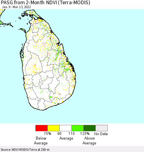 Sri Lanka PASG from 2-Month NDVI (Terra-MODIS) Thematic Map For 3/6/2022 - 3/13/2022