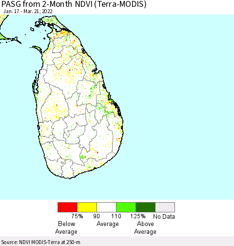 Sri Lanka PASG from 2-Month NDVI (Terra-MODIS) Thematic Map For 3/14/2022 - 3/21/2022