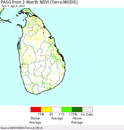 Sri Lanka PASG from 2-Month NDVI (Terra-MODIS) Thematic Map For 3/30/2022 - 4/6/2022