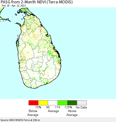 Sri Lanka PASG from 2-Month NDVI (Terra-MODIS) Thematic Map For 4/15/2022 - 4/22/2022