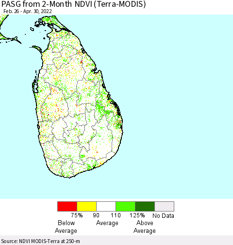 Sri Lanka PASG from 2-Month NDVI (Terra-MODIS) Thematic Map For 4/21/2022 - 4/30/2022