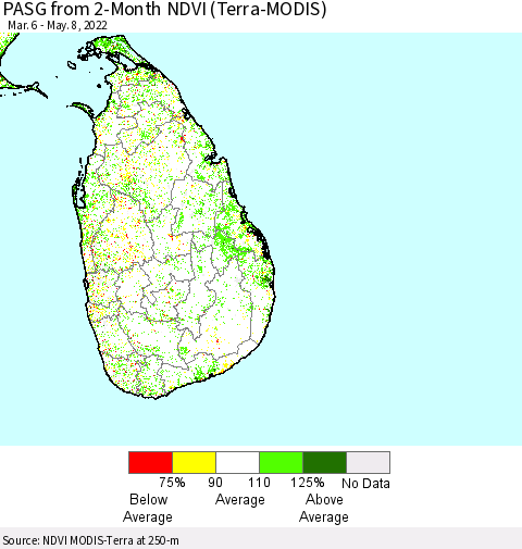 Sri Lanka PASG from 2-Month NDVI (Terra-MODIS) Thematic Map For 5/1/2022 - 5/8/2022