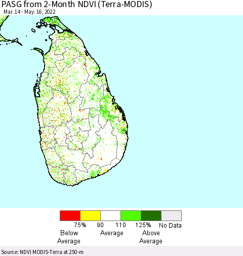Sri Lanka PASG from 2-Month NDVI (Terra-MODIS) Thematic Map For 5/9/2022 - 5/16/2022