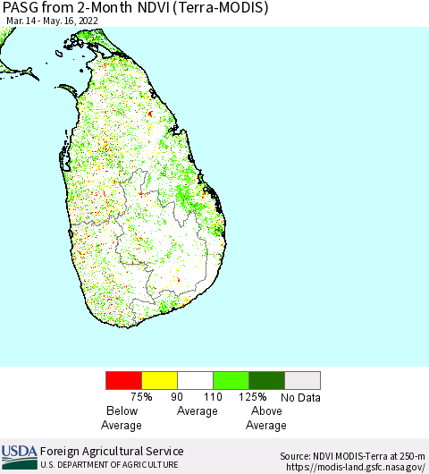 Sri Lanka PASG from 2-Month NDVI (Terra-MODIS) Thematic Map For 5/11/2022 - 5/20/2022