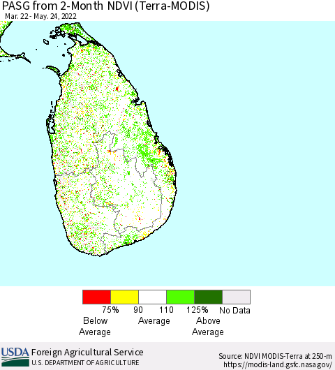Sri Lanka PASG from 2-Month NDVI (Terra-MODIS) Thematic Map For 5/21/2022 - 5/31/2022
