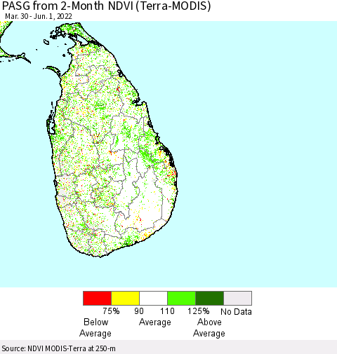 Sri Lanka PASG from 2-Month NDVI (Terra-MODIS) Thematic Map For 5/25/2022 - 6/1/2022