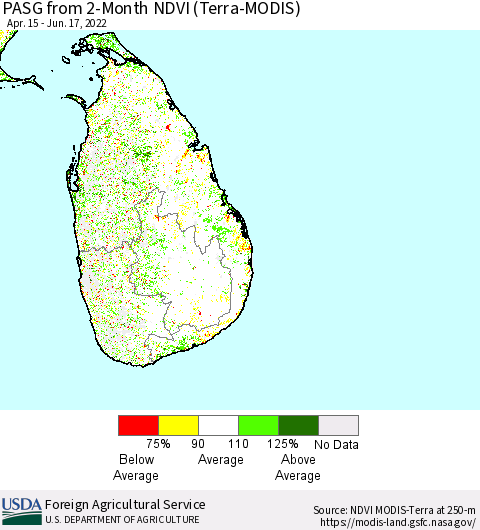 Sri Lanka PASG from 2-Month NDVI (Terra-MODIS) Thematic Map For 6/11/2022 - 6/20/2022