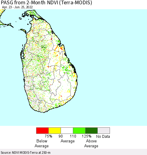 Sri Lanka PASG from 2-Month NDVI (Terra-MODIS) Thematic Map For 6/18/2022 - 6/25/2022