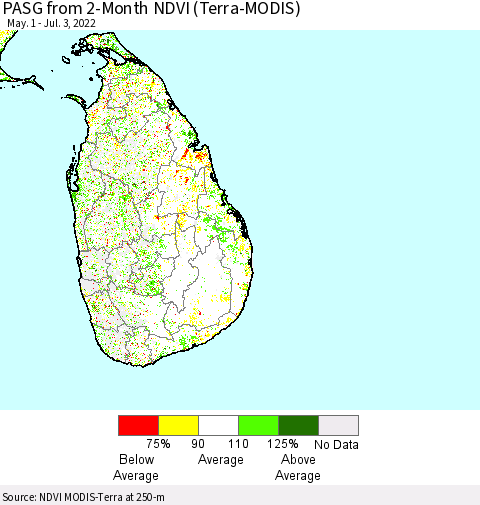 Sri Lanka PASG from 2-Month NDVI (Terra-MODIS) Thematic Map For 6/26/2022 - 7/3/2022