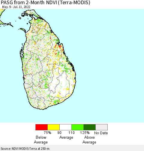 Sri Lanka PASG from 2-Month NDVI (Terra-MODIS) Thematic Map For 7/4/2022 - 7/11/2022