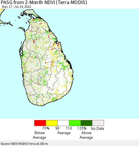 Sri Lanka PASG from 2-Month NDVI (Terra-MODIS) Thematic Map For 7/12/2022 - 7/19/2022
