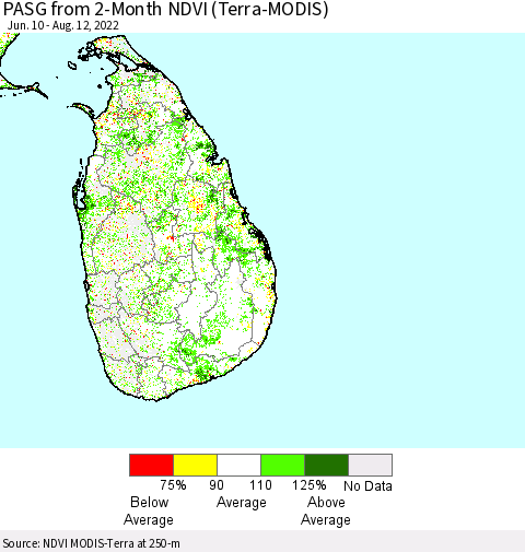 Sri Lanka PASG from 2-Month NDVI (Terra-MODIS) Thematic Map For 8/5/2022 - 8/12/2022