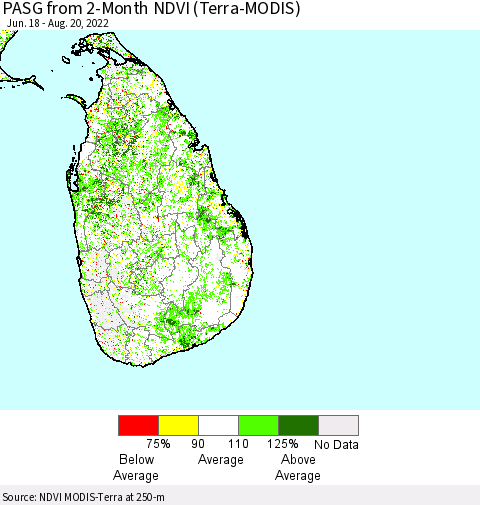 Sri Lanka PASG from 2-Month NDVI (Terra-MODIS) Thematic Map For 8/11/2022 - 8/20/2022