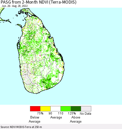Sri Lanka PASG from 2-Month NDVI (Terra-MODIS) Thematic Map For 8/21/2022 - 8/28/2022