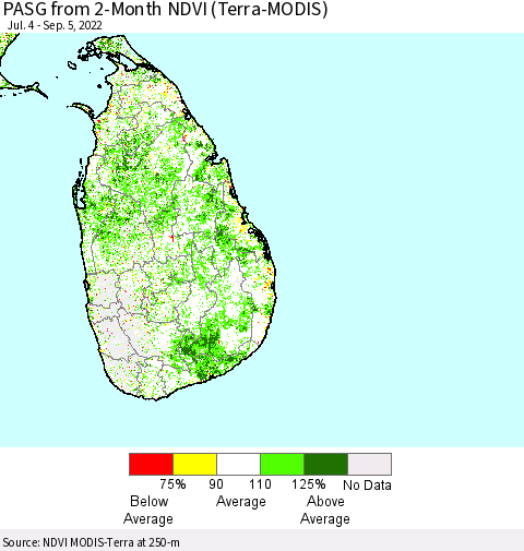 Sri Lanka PASG from 2-Month NDVI (Terra-MODIS) Thematic Map For 8/29/2022 - 9/5/2022