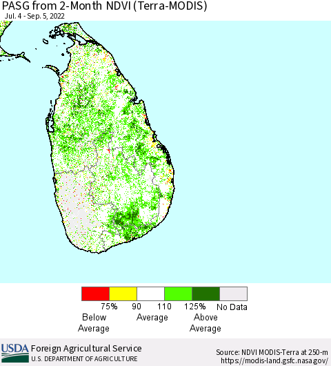 Sri Lanka PASG from 2-Month NDVI (Terra-MODIS) Thematic Map For 9/1/2022 - 9/10/2022