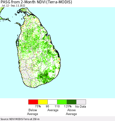 Sri Lanka PASG from 2-Month NDVI (Terra-MODIS) Thematic Map For 9/6/2022 - 9/13/2022