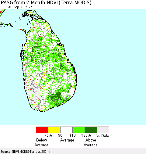 Sri Lanka PASG from 2-Month NDVI (Terra-MODIS) Thematic Map For 9/14/2022 - 9/21/2022