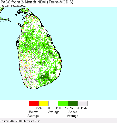 Sri Lanka PASG from 2-Month NDVI (Terra-MODIS) Thematic Map For 9/22/2022 - 9/29/2022
