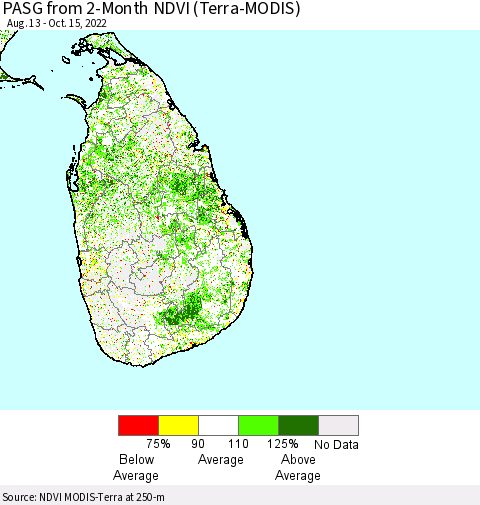 Sri Lanka PASG from 2-Month NDVI (Terra-MODIS) Thematic Map For 10/8/2022 - 10/15/2022