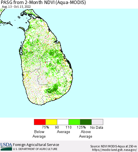 Sri Lanka PASG from 2-Month NDVI (Terra-MODIS) Thematic Map For 10/11/2022 - 10/20/2022