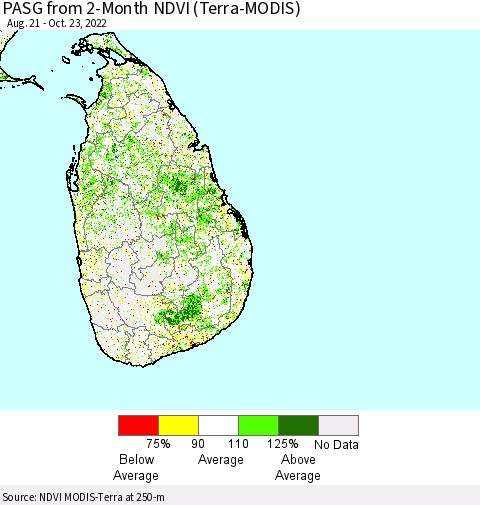 Sri Lanka PASG from 2-Month NDVI (Terra-MODIS) Thematic Map For 10/16/2022 - 10/23/2022