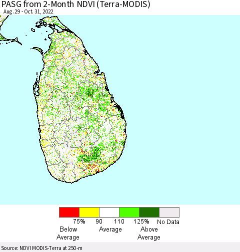 Sri Lanka PASG from 2-Month NDVI (Terra-MODIS) Thematic Map For 10/21/2022 - 10/31/2022